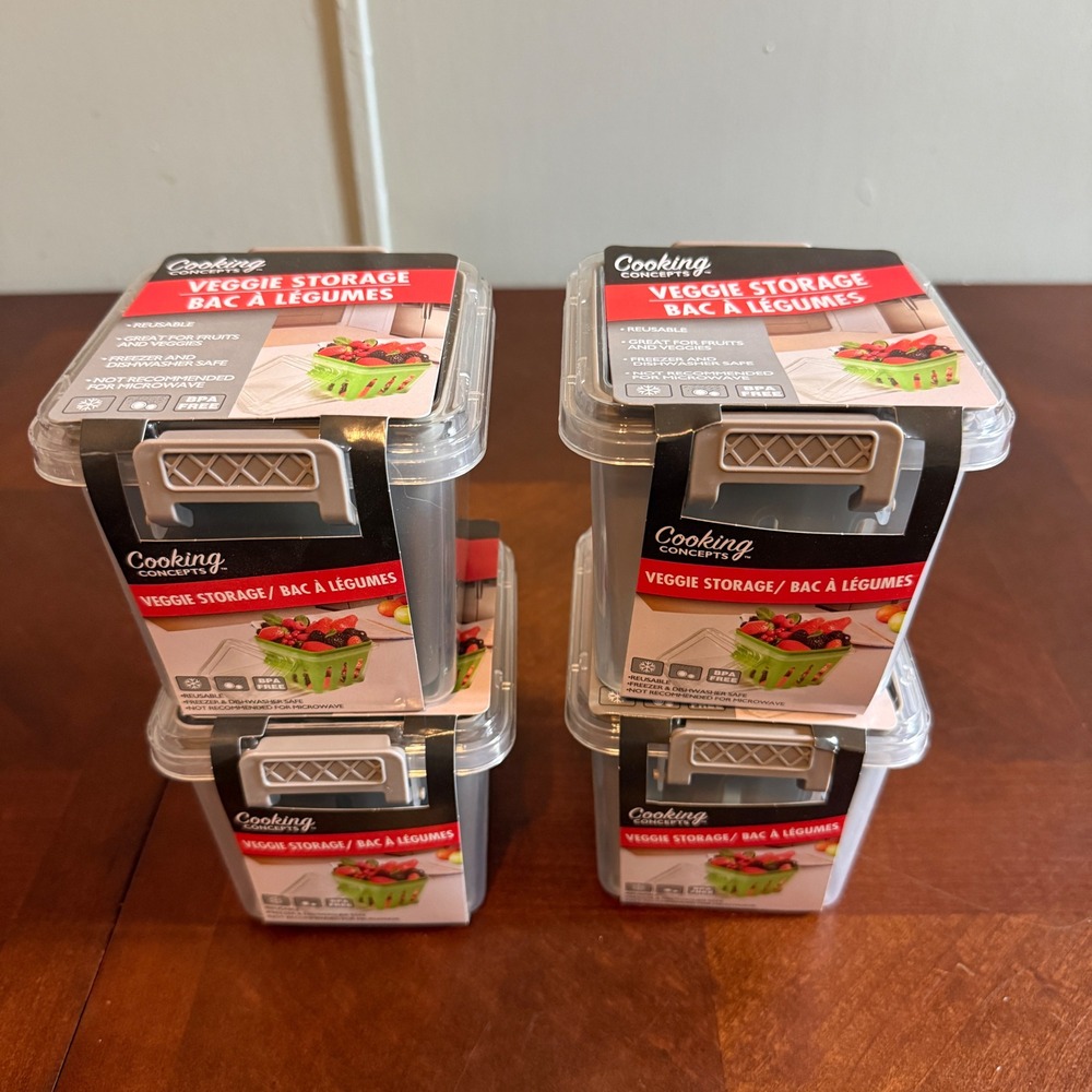 Cooking Concepts Veggie Storage Container Set of 4 BPA Free Freezer Safe Grey